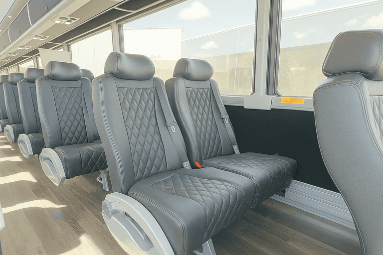 interior of Springdale Shuttle Bus Company charter bus